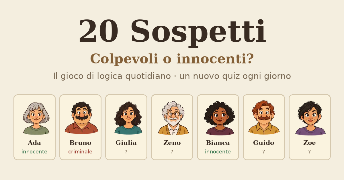 20 Sospetti, il gioco di logica quotidiano di Manuel Bova